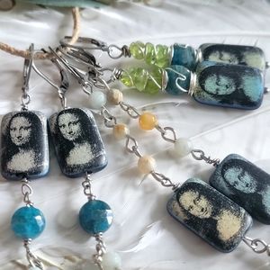 Mona Lisa Earrings, Gift for Artist, Art Student Gift, Handmade Dangle Earrings